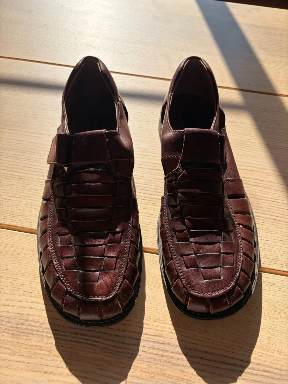 Men's Brown Leather Fisherman Sandals - Classic Woven Slip-On